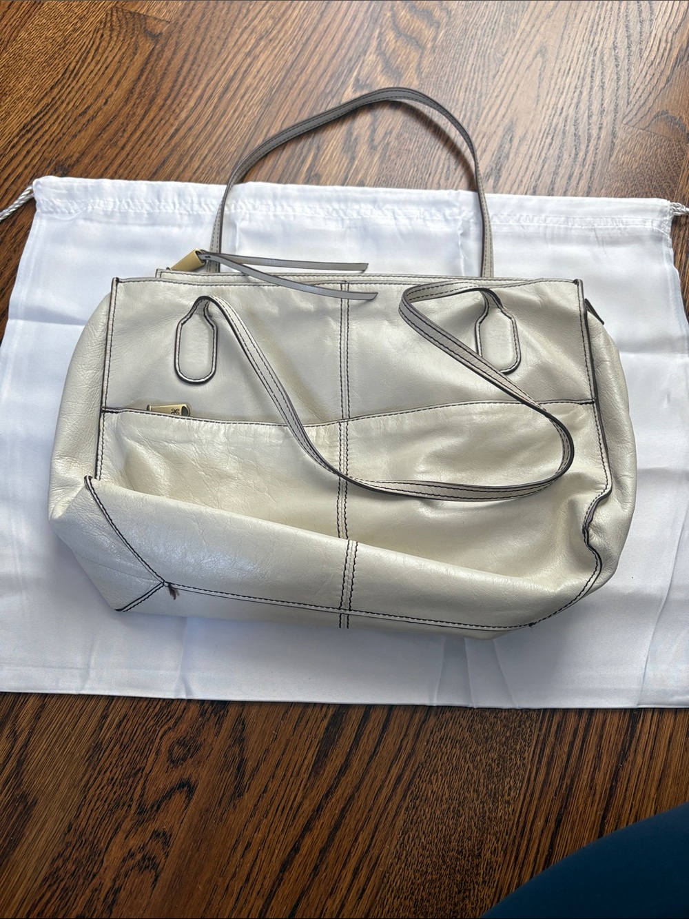 HOBO Cream Leather Shoulder Bag with Dual Straps